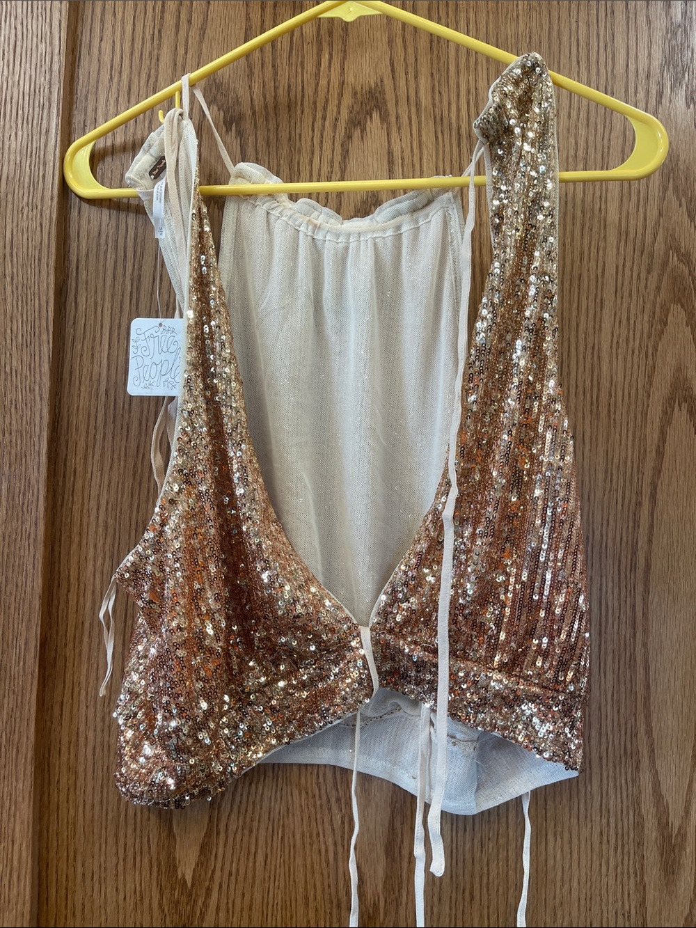 Free People Gold Sequin Camisole Crop Top